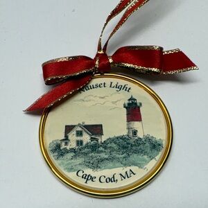 Periwinkle by Barlow Nauset Light Ornament with Red and Gold Accents